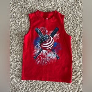 Red Sleeveless Kids Top with Fireworks Design